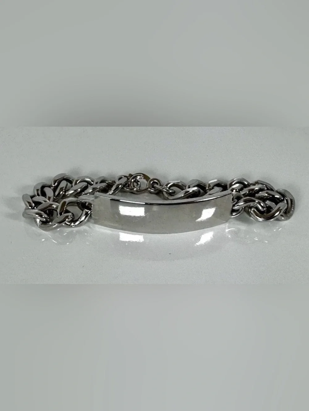 1960’s Nickel Silver Cuban Link ID Chain Bracelet Men 8.5in Lobster Closure
